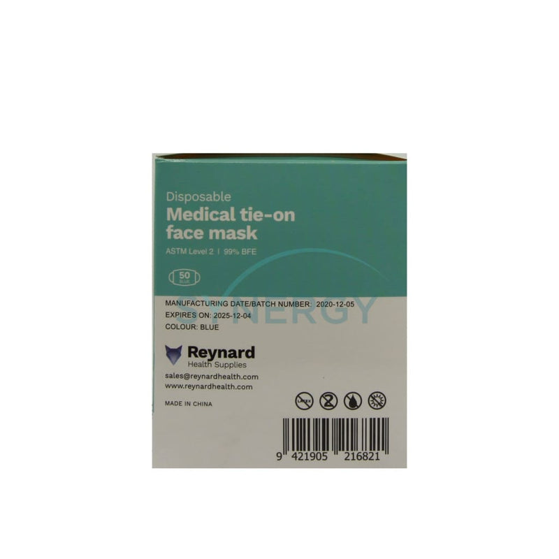 Medical Face Masks 3 Ply Tie-On Blue (Box Of 50S)