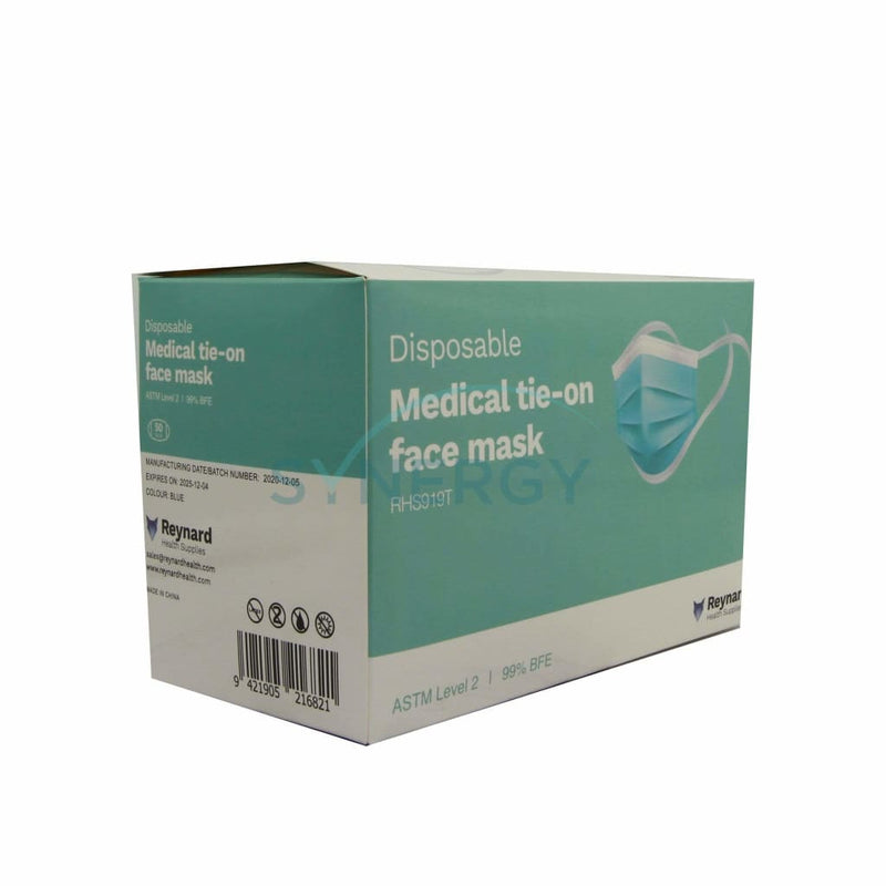Medical Face Masks 3 Ply Tie-On Blue (Box Of 50S)